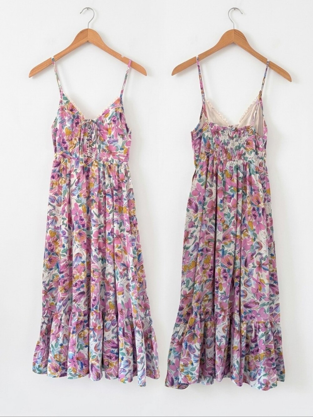 Hello Molly Lace Up Front Floral Sleeveless Midi Dress Size 2.